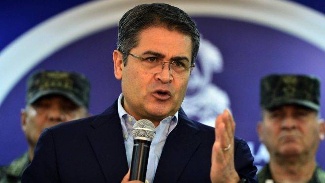 O presidente de Honduras, Juan Orlando Hernández, no palácio presidencial em Tegucigalpa, 20 de junho de 2019