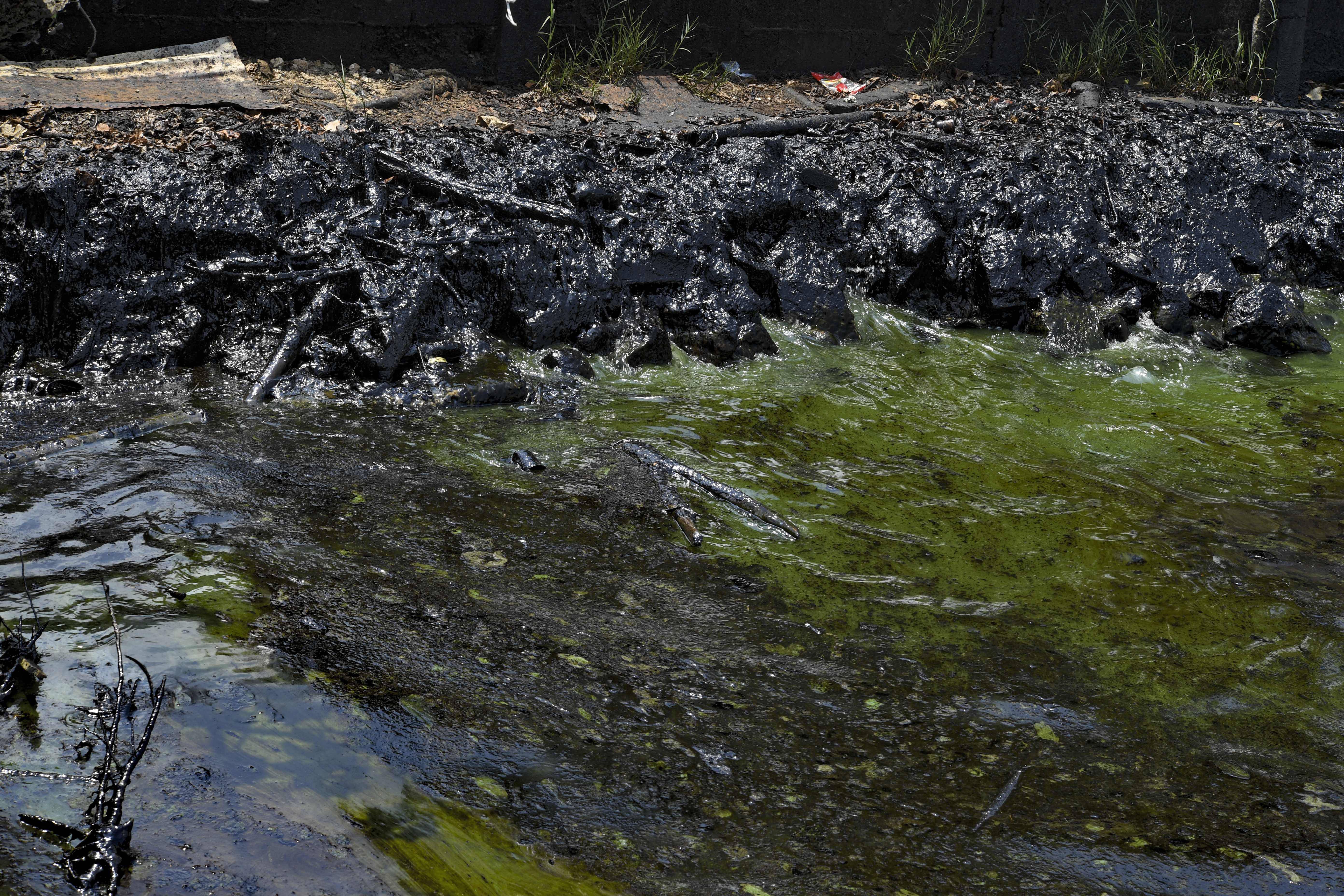 Derramamento de petróleo na margem do lago Maracaibo | FOTO: YURI CORTEZ/AFP Derramamento de petróleo na margem do lago Maracaibo | FOTO: YURI CORTEZ/AFP