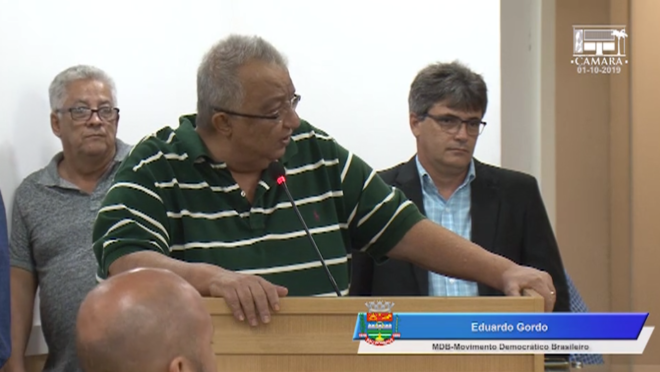 O vereador Eduardo Gordo em sessão da última terça-feira (1), minutos antes da agressão.