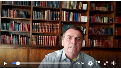 O presidente na live em que falou da suspensão da propaganda do pacote anticrime. O presidente na live em que falou da suspensão da propaganda do pacote anticrime.