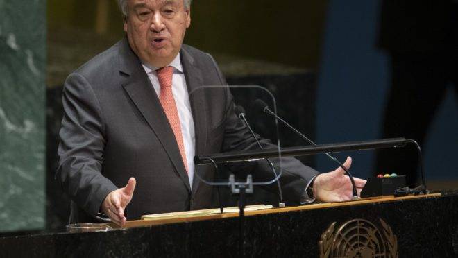 O secretário geral da ONU, António Guterres, na Assembleia Geral da ONU, em Nova York, 7 de outubro de 2019