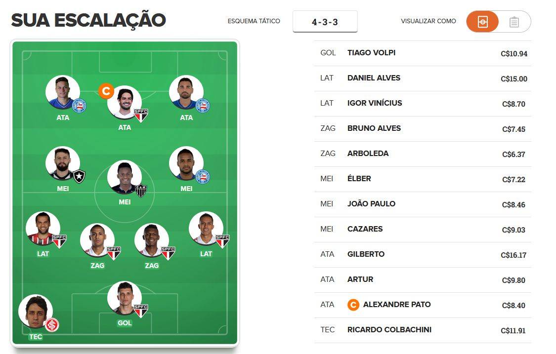 Time tudo ou nada para a 27ª rodada do Cartola FC 2019. Time tudo ou nada para a 27ª rodada do Cartola FC 2019.