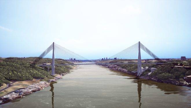 Projeção de como ficará a segunda ponte em Foz do Iguaçu