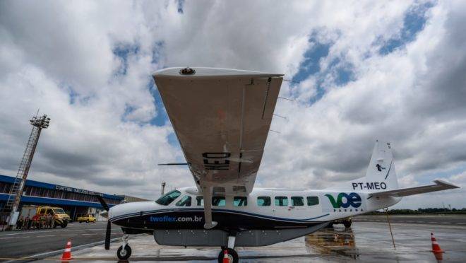 Aeronave que faz rota dentro do programa Voe Paraná, no Aeroporto Afonso Pena.