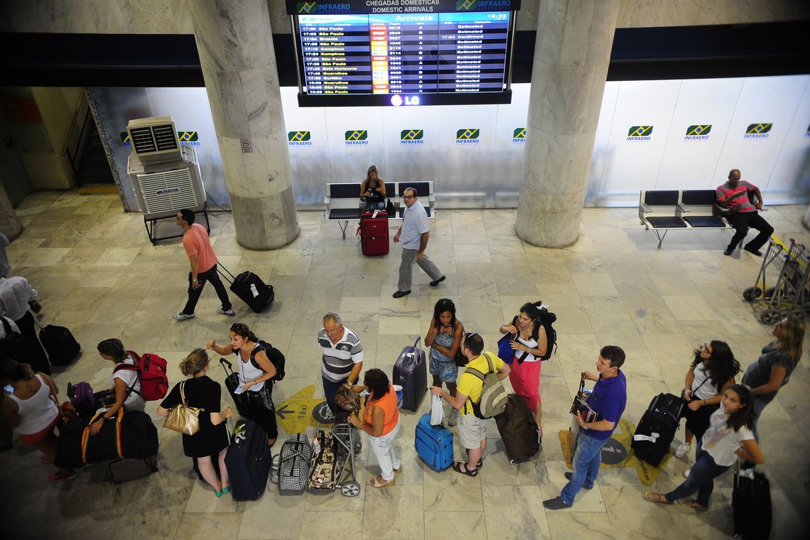 Filas no Aeroporto Santos Dumont, no Rio de Janeiro