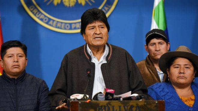 O ex-presidente da Bolívia, Evo Morales, em El Alto, 10 de novembro de 2019. Morales renunciou à presidência do país no domingo