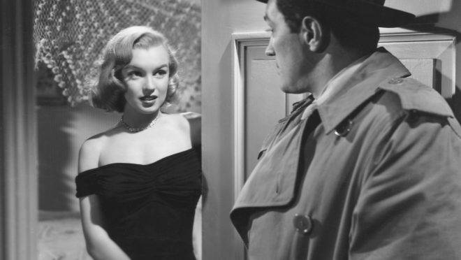Marilyn Monroe durante o filme O Segredo das Joias (1950).