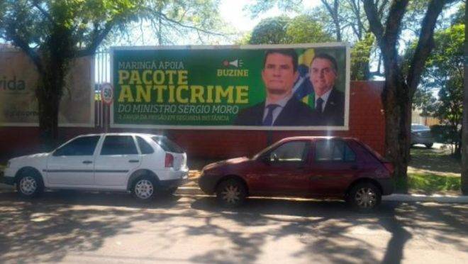 Outdoor em Maringá (PR), cidade natal de Moro, em defesa do ‘Pacote Anticrime”, que está tramitando no Congresso.