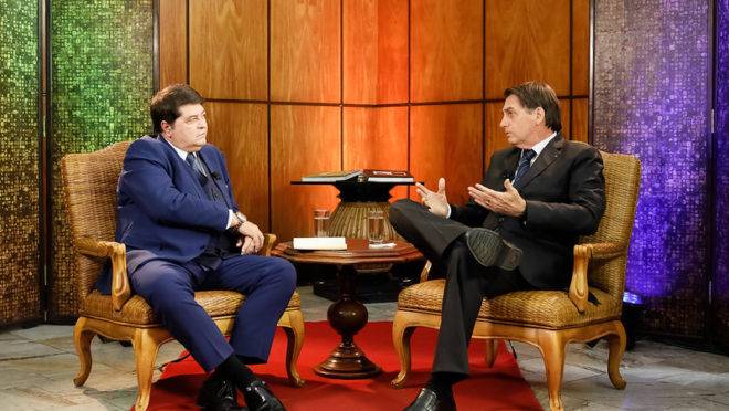 Presidente da República, Jair Bolsonaro durante entrevista com José Luiz Datena.