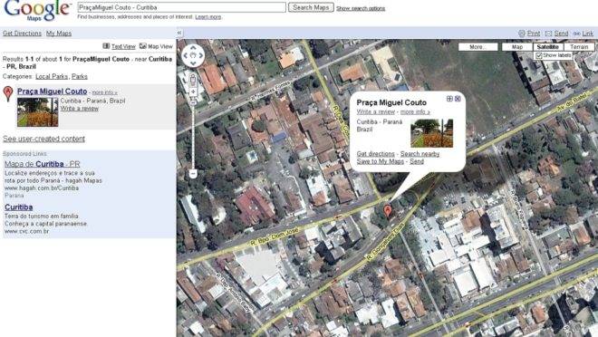 Imagem do Google Maps, com a Pracinha do Batel em destaque: mudança viária que causou tanta polêmica na cidade não aparece nos mapas on line | Divulgação