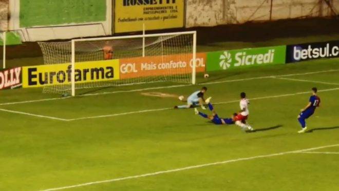 Detalhe do gol do Red Bull contra o Paraná na segunda rodada da Copinha 2020.