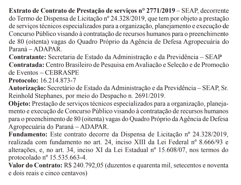 Reprodução do Diário Oficial do estado do Paraná - DOE Reprodução do Diário Oficial do estado do Paraná - DOE