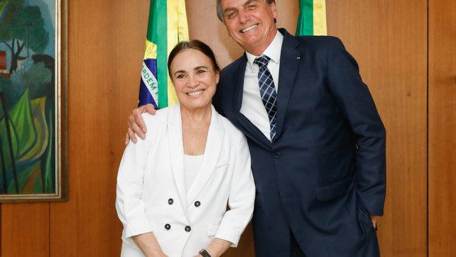 Encontro de Regina Duarte com o presidente da República em Brasília.