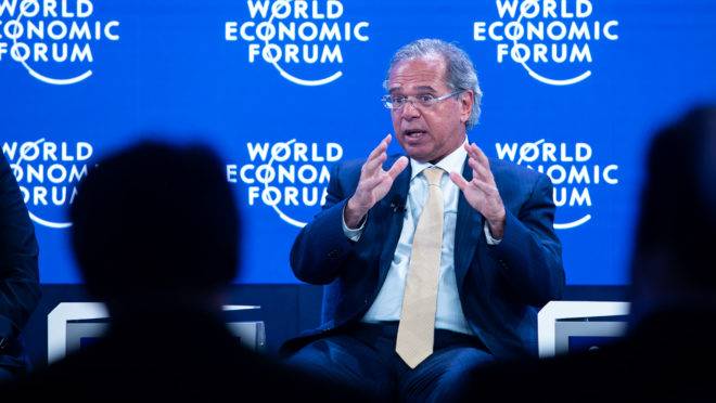 O ministro da Economia, Paulo Guedes, foi o principal representante do governo brasileiro no Fórum Econômico Mundial de 2020, em Davos, na Suíça.