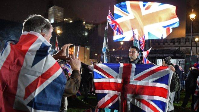 Comemoração do Brexit na Parliament Square, em Londres