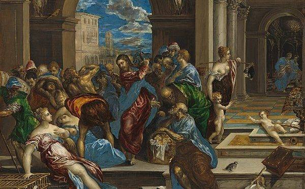 “Jesus expulsando os vendilhões” Por El Greco, atualmente na National Gallery of Art, em Washington D.C