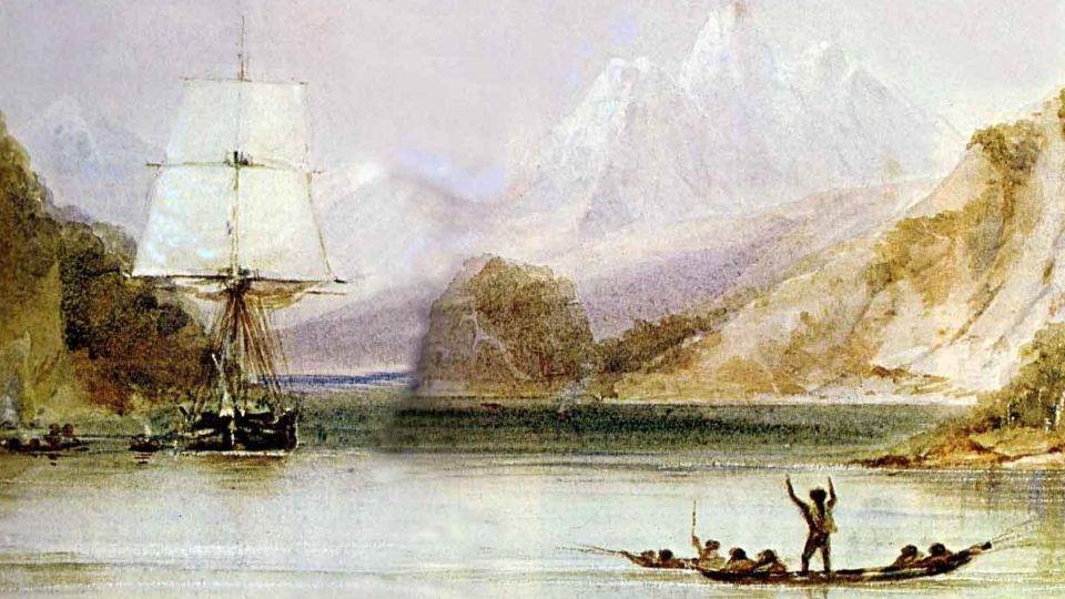 O que é o darwinismo? O HMS Beagle, navio em que Charles Dawin deu a volta ao mundo, é recebido por habitantes da Terra do Fogo