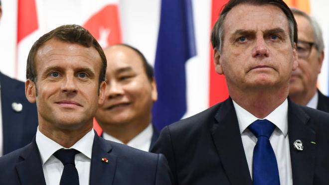 Os presidentes Jair Bolsonaro e Emmanuel Macron