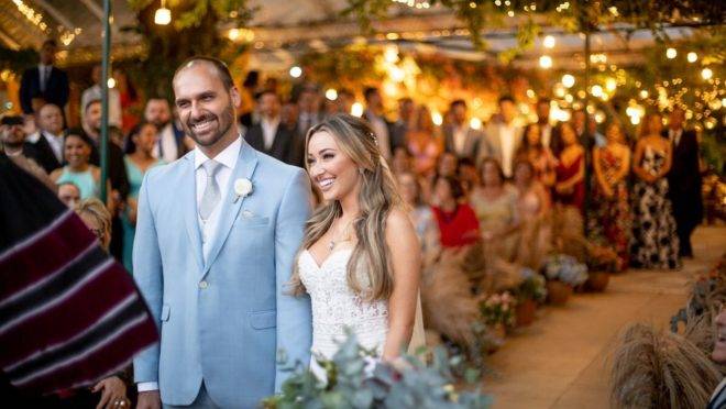 Deputado Eduardo Bolsonaro se casou em maio de 2019, no Rio de Janeiro: cinco seguranças da Câmara estiveram no evento a trabalho.