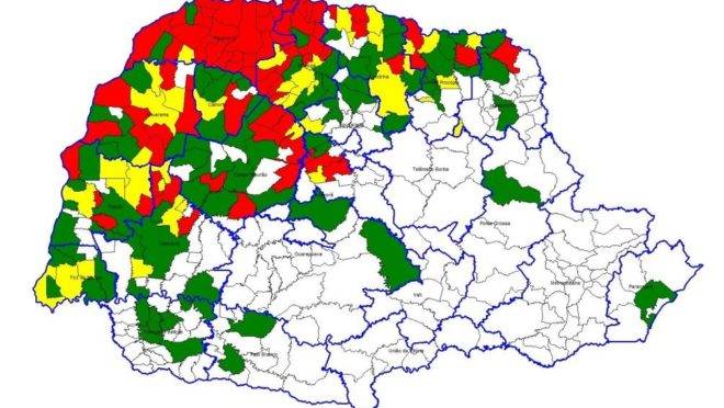 Mapa da dengue no Paraná no boletim epidemiológico de 18/2/2020.