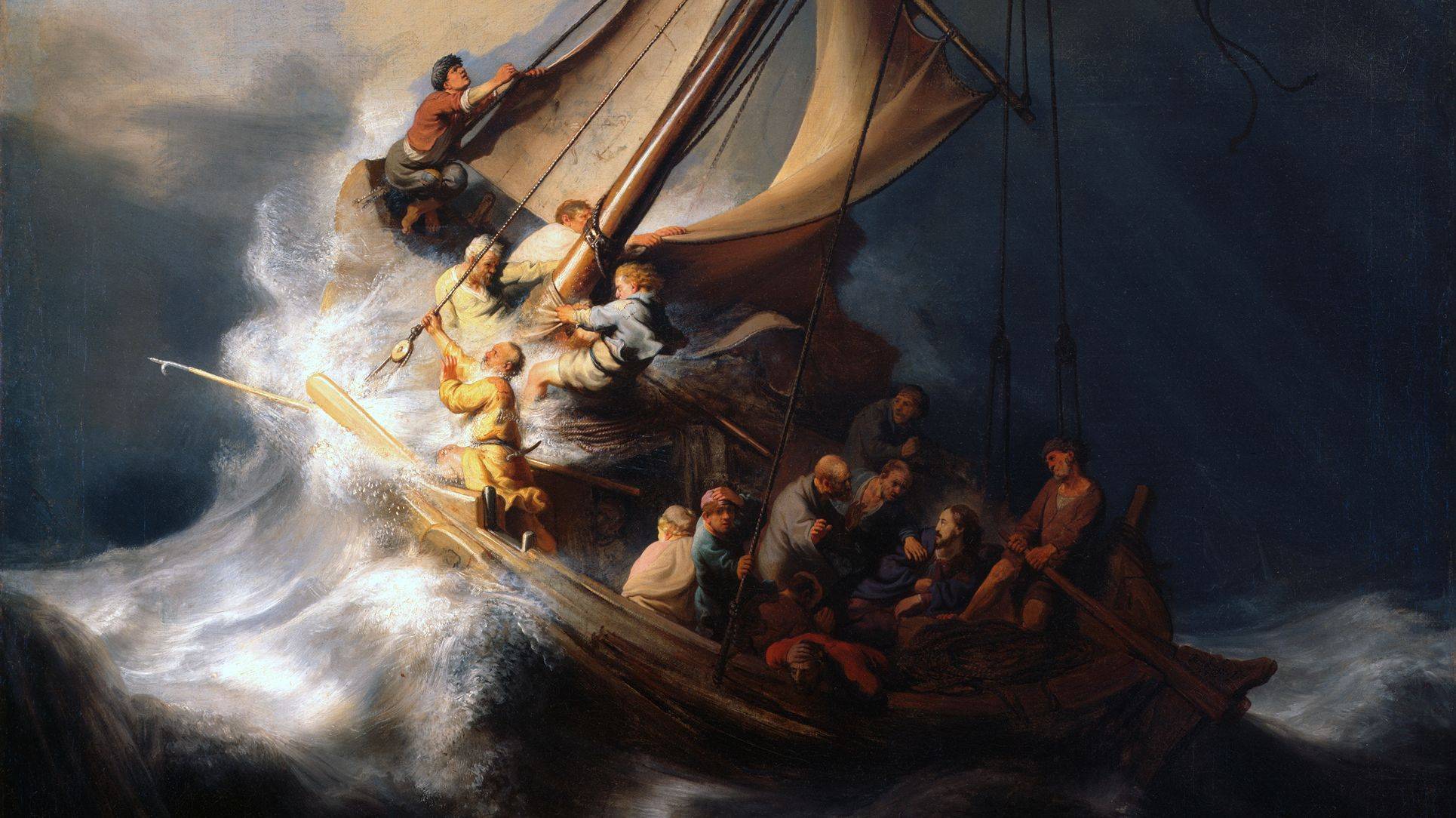 Detalhe de "Cristo na tempestade", de Rembrandt.