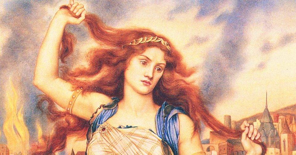 O cassandra vírus Cassandra em frente à cidade de Troia em chamas, em pintura de Evelyn De Morgan.