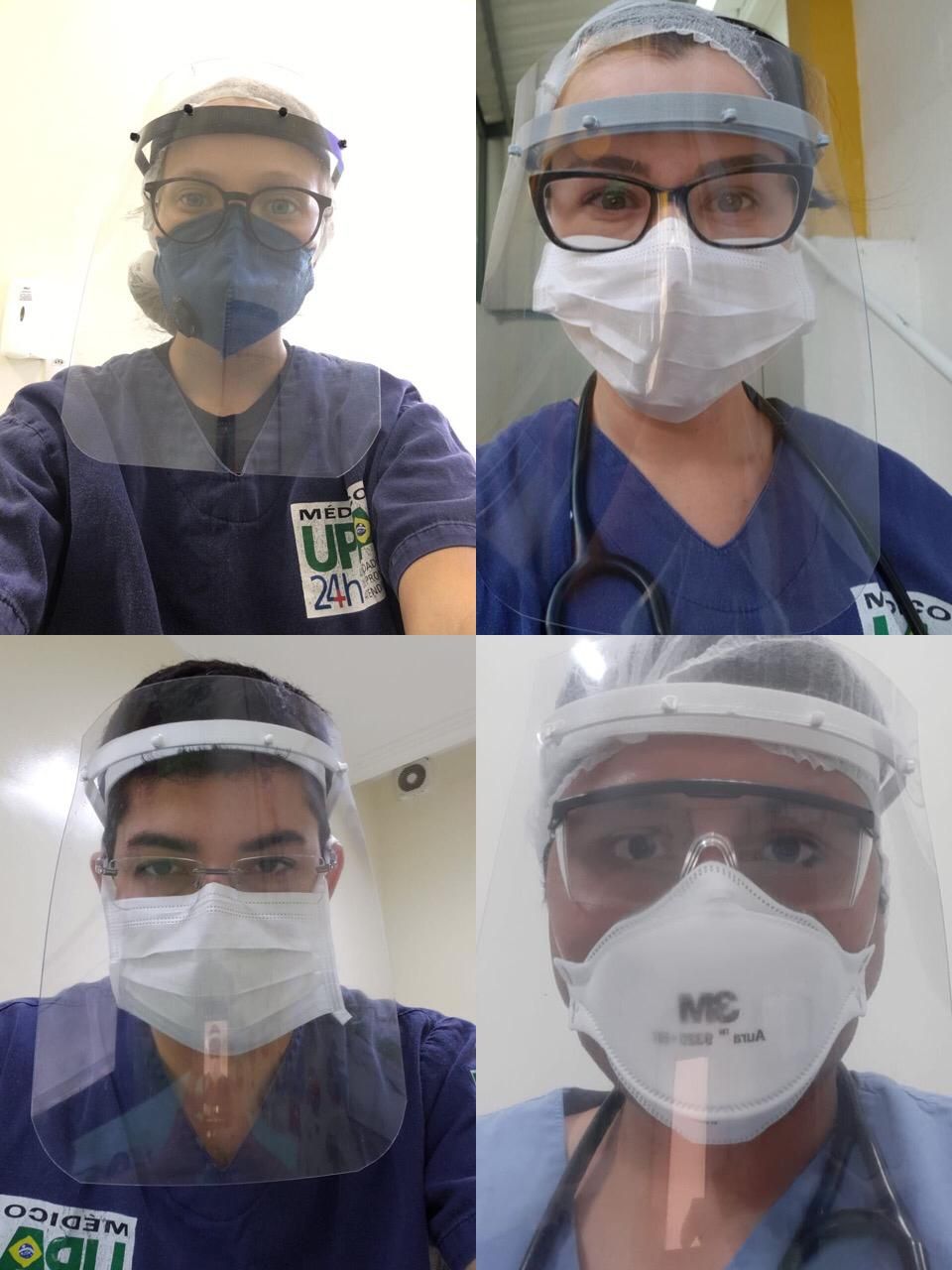 Profissionais de uma Unidade de Pronto Atendimento (UPA) com as máscaras produzidas pelo grupo paranaense. Foto: Arquivo Pessoal/Michelli Andrade Profissionais de uma Unidade de Pronto Atendimento (UPA) com as máscaras produzidas pelo grupo paranaense. Foto: Arquivo Pessoal/Michelli Andrade