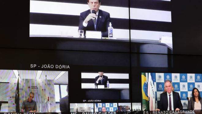 Videoconferência do presidente Jair Bolsonaro com governadores do Sudeste para tratar do combate ao coronavírus.