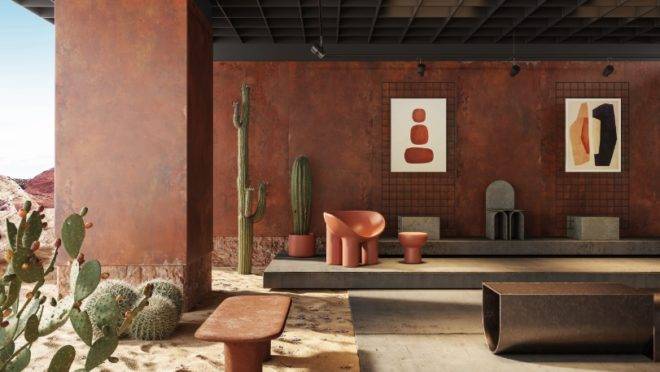 Porcelanato com textura de aço Corten, da Roca. | Foto: divulgação