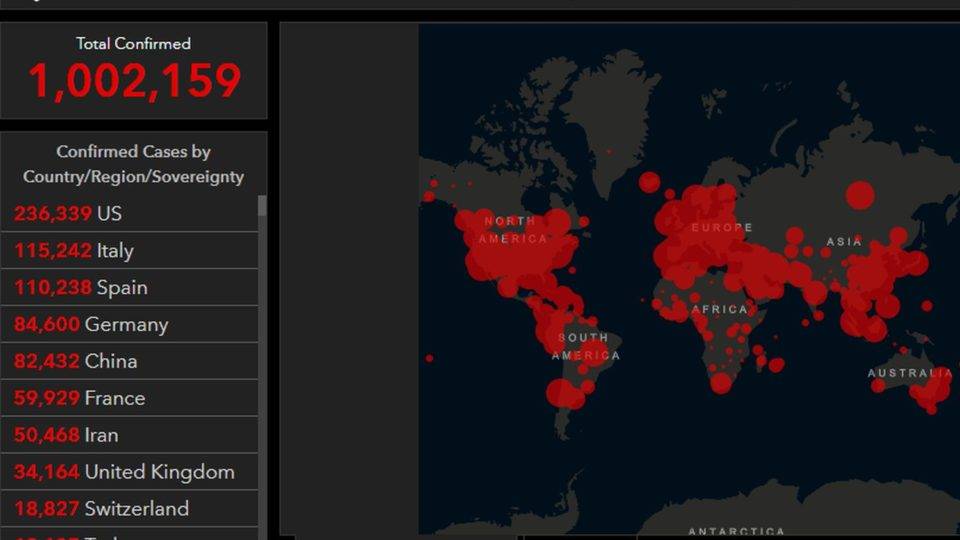 Mundo chega à marca de 1 milhão de infectados por coronavírus