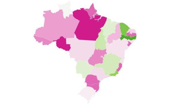 Mapa mostra a qualidade da transparência dos estados brasileiros sobre a Covid-19.