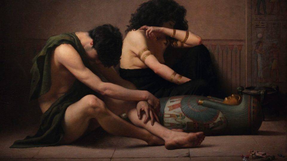 A Páscoa e a Última Praga Detalhe de "Lamento pela morte dos primogênitos", de Charles Sprague Pearce.