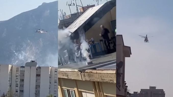 Eles tentaram derrubar o helicóptero da polícia que atrapalhou um churrasco na laje Eles tentaram derrubar o helicóptero da polícia que atrapalhou um churrasco na laje