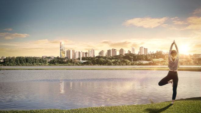 AGE 360, novo empreendimento da AG7, ao fundo, é o primeiro edifício residencial do Brasil com certificação FitWel.