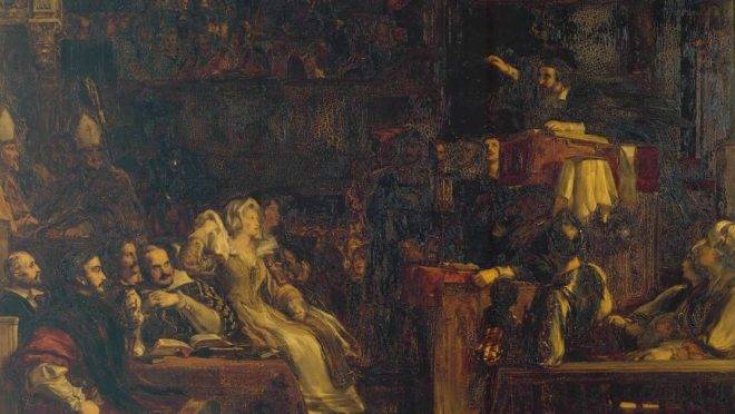 Detalhe de “John Knox pregando aos Lordes da Congregação”, de David Wilkie (1832).