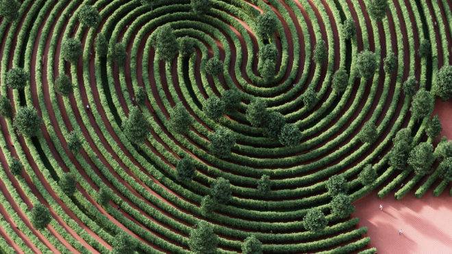 Inspirado em uma impressão digital, a ideia do parque é que as trilhas sejam percorridas individualmente.