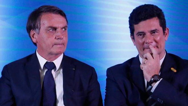 O presidente da República, Jair Bolsonaro, ao lado do ex-ministro da Justiça e ex-juiz federal Sergio Moro