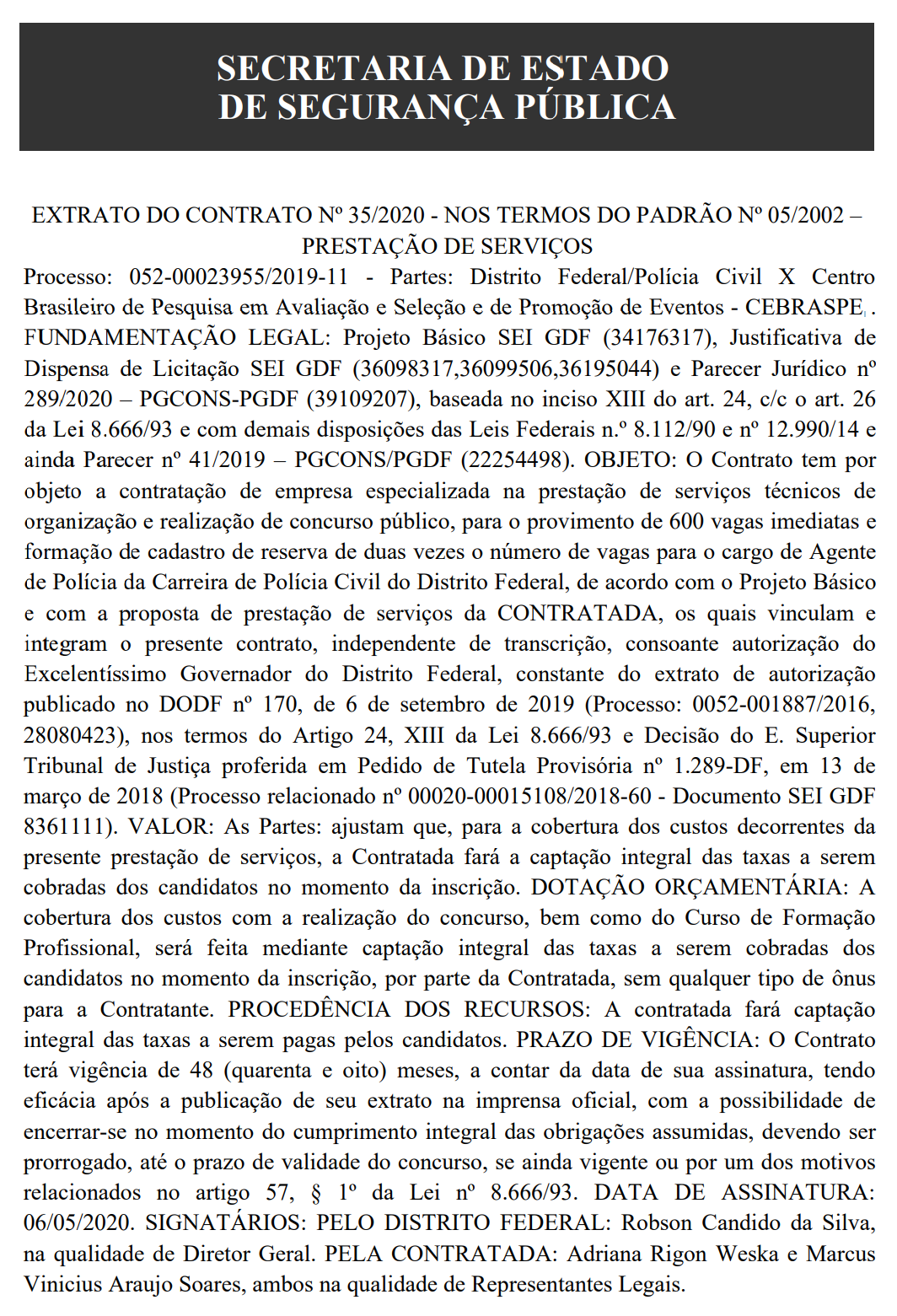 Reprodução do DODF de 08 de maio de 2020 Reprodução do DODF de 08 de maio de 2020