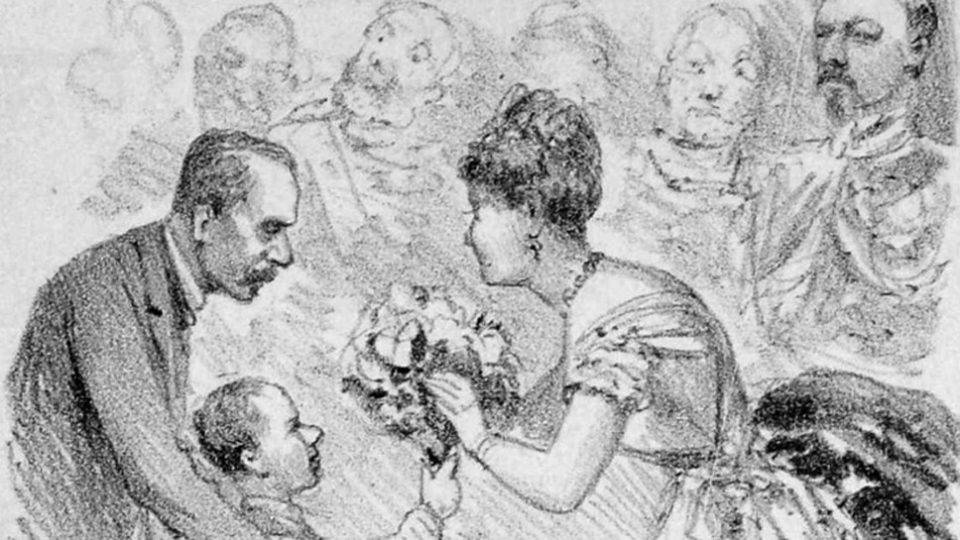 As camélias da segunda abolição virão? Na ilustração da Revista Illustrada, de 1888, José de Seixas Magalhães entrega camélias para a princesa Isabel