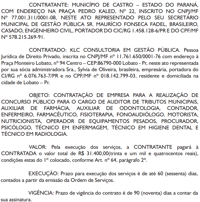 Reprodução do Diário Oficial de Castro Reprodução do Diário Oficial de Castro