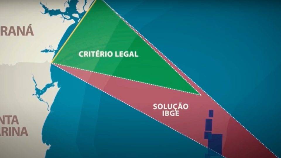 Paraná perde disputa por mar territorial com Santa Catarina; indenização é milionária Mapa mostra área atual do mar territorial paranaense e o esboço de uma nova, menor