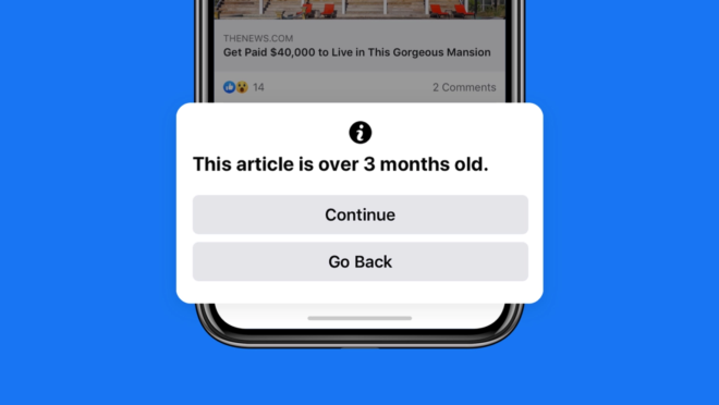 Facebook vai avisar quando usuário clicar em link publicado há mais de 90 dias.