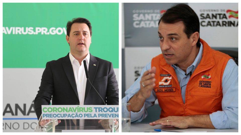 Fotomontagem mostra governador do Paraná, Ratinho Junior, e governador de Santa Catarina, Carlos Moisés.
