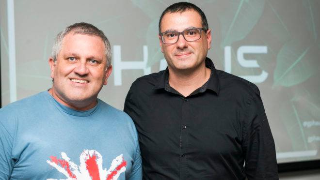 Luciano Pretto e Daniel Delfino, da ArqDecorClub, em evento de lançamento da nova marca da HAUS.