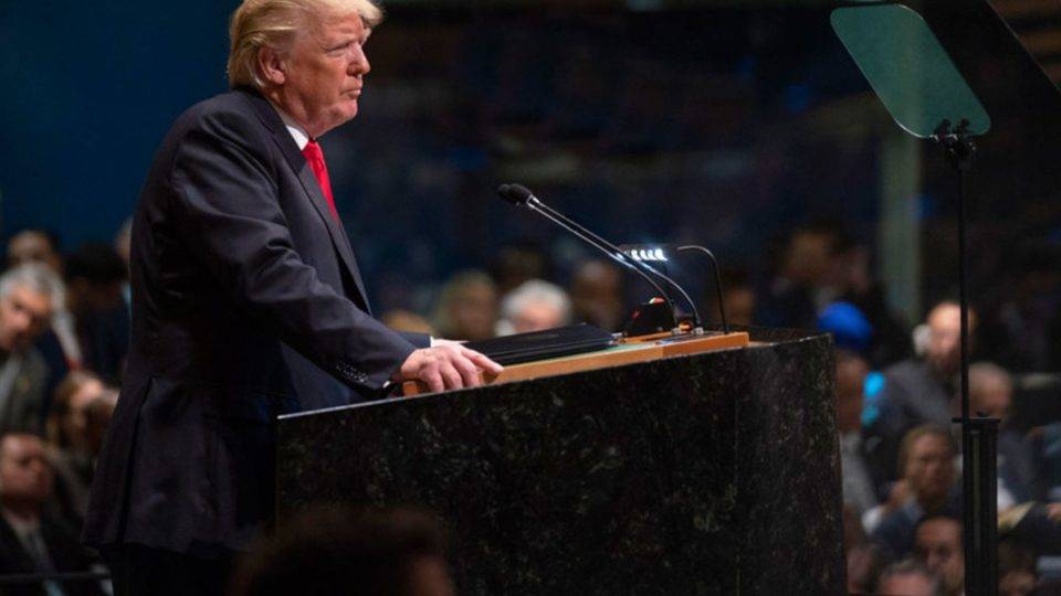 Trump em discurso na ONU, em 2018.