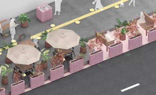 Projeto “Ocupa Rua”, pensado pelo escritório de arquitetura Metro Arquitetos, pode ser o caminho a ser seguido por bares e restaurantes nas grandes cidades brasileiras. Imagem: Metro Arquitetos/Divulgação