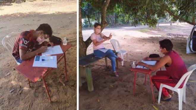 A educadora e intérprete de Libras Joyce Barcelos sabia que o estudante não acompanharia as atividades do ano letivo sem aulas presenciais, então se esforçou para atendê-lo. Foto: Arquivo pessoal