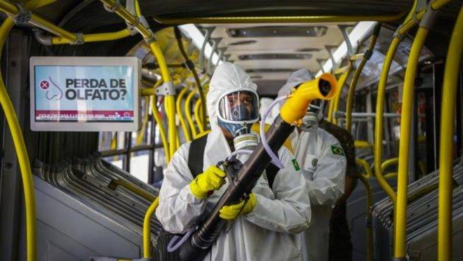 Levará em média 3 minutos para desinfecção de cada ônibus