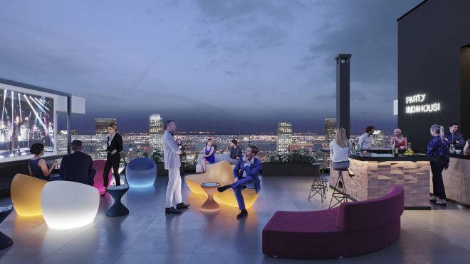 Áreas de uso comum vão além dos espaços convencionais, como academia e churrasqueira. Vibe terá até sky bar, com open cinema no terraço.