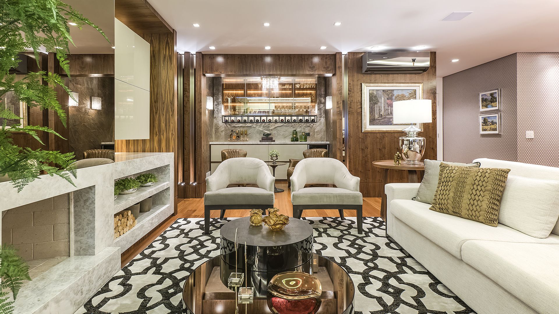 Neste projeto de Eliana Cunha, os dois módulos emprestam muito brilho ao espaço.